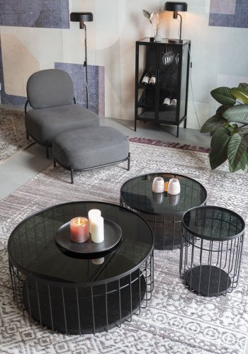 WHITE LABEL LIVING Lance L sofabord, rund - sort glas og metal (80)