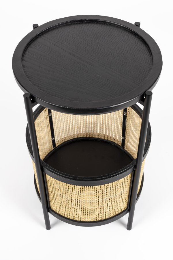 WHITE LABEL LIVING Makoto sidebord, m. kurv - rattan og sort askefinér/metal (30)