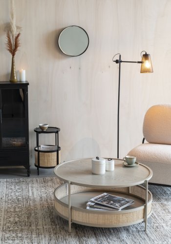 WHITE LABEL LIVING Makoto sidebord, m. kurv - rattan og sort askefinér/metal (30)