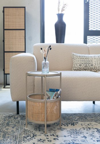 WHITE LABEL LIVING Makoto sidebord, m. kurv - rattan og sand askefinér/metal (30)