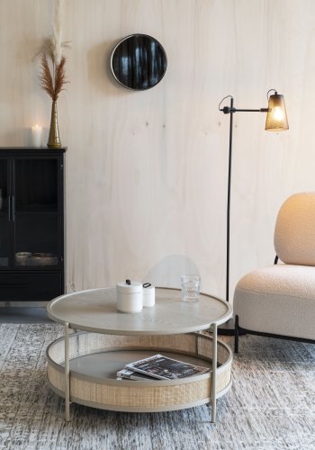 WHITE LABEL LIVING Makoto sofabord, m. kurv - rattan og sand askefinér/metal (80)