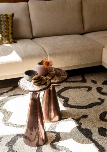 DUTCHBONE Monter sidebord M, rund - brun marmor og brun aluminium (32,5)