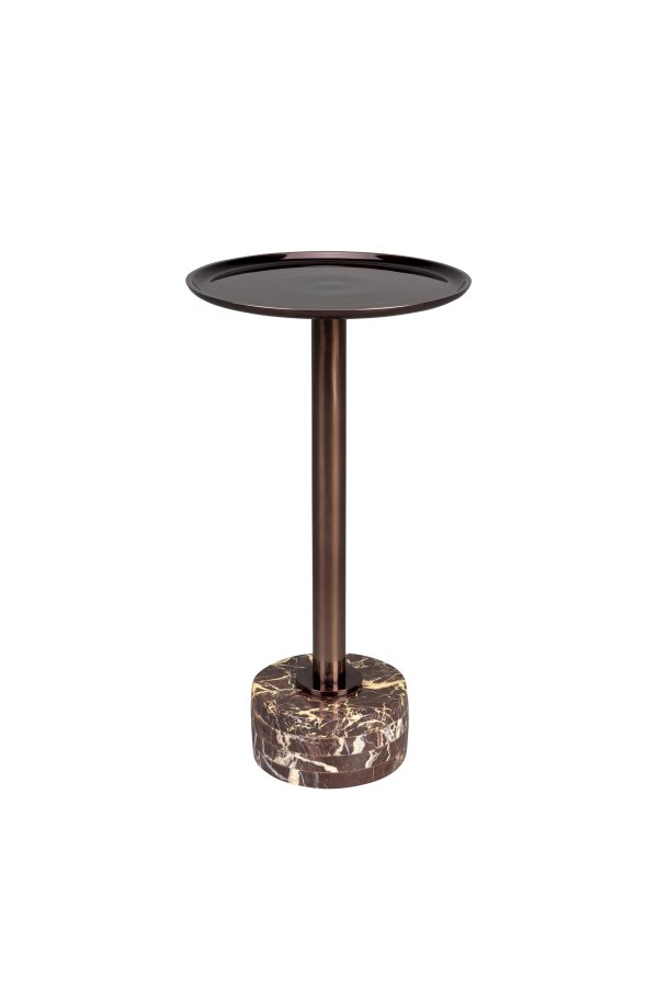 DUTCHBONE Pose sidebord, rund - brun marmor og brun aluminium (25)
