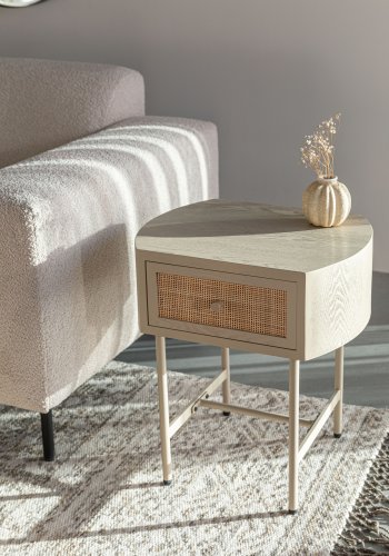 WHITE LABEL LIVING Amaya sidebord, m. 1 skuffe - beige tr og metal (48x38)