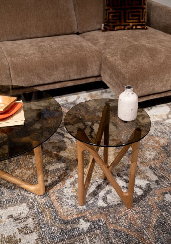 DUTCHBONE Naia sidebord, rund - rgfarvet glas og natur egetr (40)