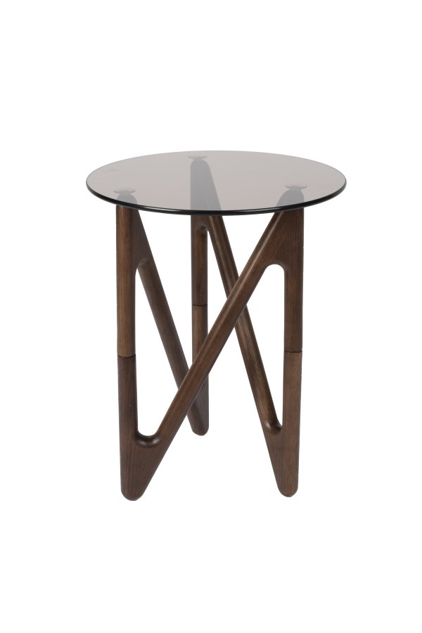 DUTCHBONE Naia sidebord, rund - rgfarvet glas og valnddefarvet egetr (40)