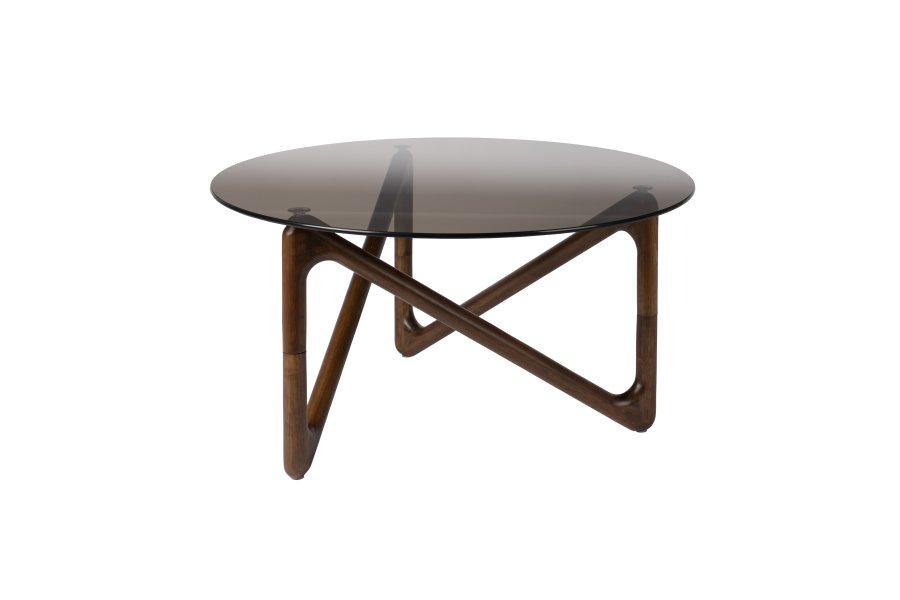 DUTCHBONE Naia sofabord, rund - rgfarvet glas og valnddefarvet egetr (80)