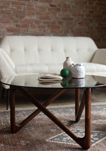 DUTCHBONE Naia sofabord, rund - rgfarvet glas og valnddefarvet egetr (80)