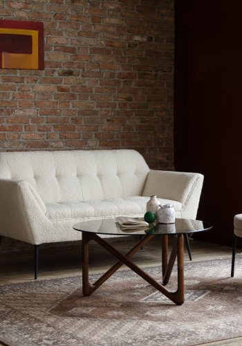 DUTCHBONE Naia sofabord, rund - rgfarvet glas og valnddefarvet egetr (80)