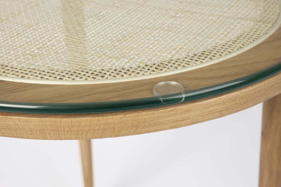 WHITE LABEL LIVING Haru sidebord, rund - glas og natur egetr (45)