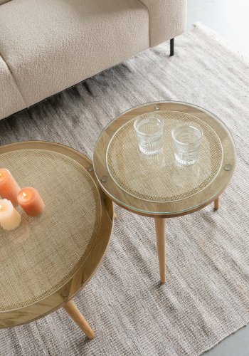 WHITE LABEL LIVING Haru sidebord, rund - glas og natur egetr (45)