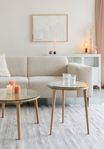 WHITE LABEL LIVING Haru sidebord, rund - glas og natur egetr (45)