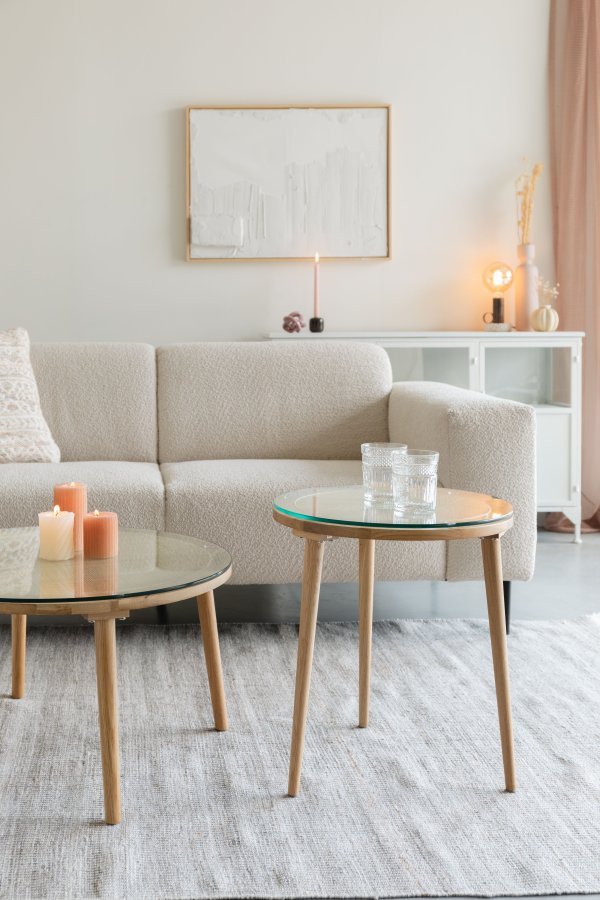 WHITE LABEL LIVING Haru sidebord, rund - glas og natur egetr (45)