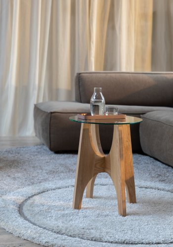 ZUIVER Kobe sidebord, rund - glas og natur asketr (45)