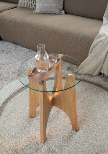 ZUIVER Kobe sidebord, rund - glas og natur asketr (45)