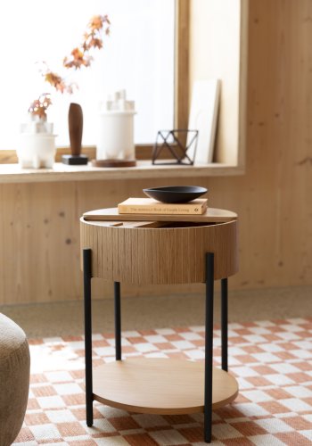 ZUIVER Slides sidebord, m. 1 rum og 1 hylde - natur egetrsfinér og sort metal (45)