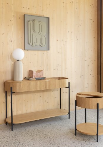 ZUIVER Slides sidebord, m. 1 rum og 1 hylde - natur egetrsfinér og sort metal (45)