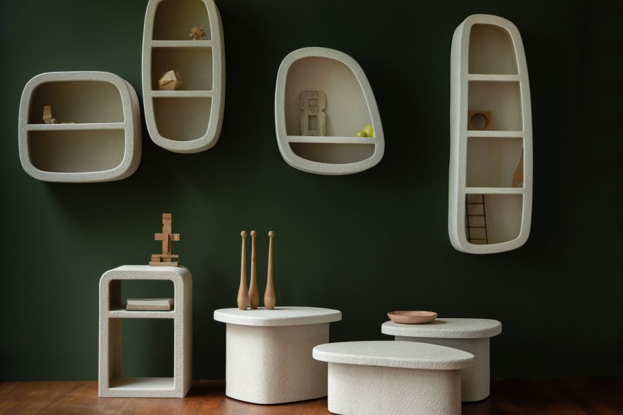 DUTCHBONE Veda sidebord, lav - beige genbrugt marmor (56x45)