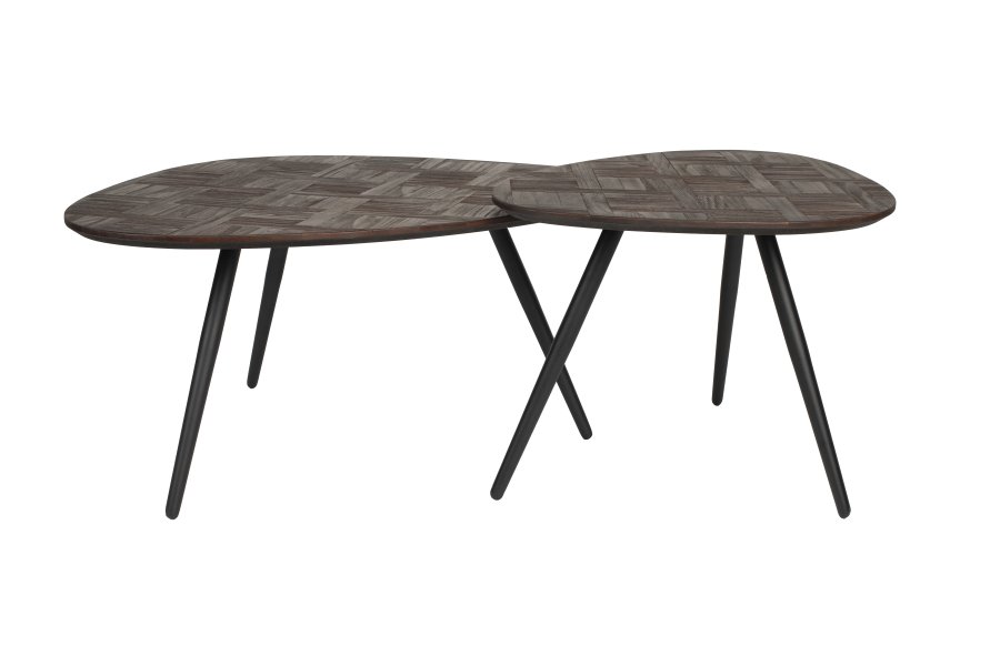 WHITE LABEL LIVING Pion sofabord - brun teakfinér og sort jern (st med 2)