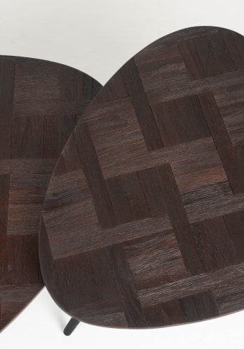 WHITE LABEL LIVING Pion sofabord - brun teakfinér og sort jern (st med 2)