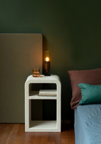 DUTCHBONE Veda sengebord, m. 1 hylde - beige genbrugt marmor (60x40)