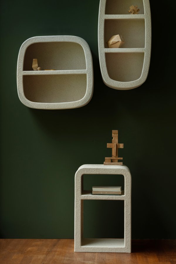 DUTCHBONE Veda sengebord, m. 1 hylde - beige genbrugt marmor (60x40)