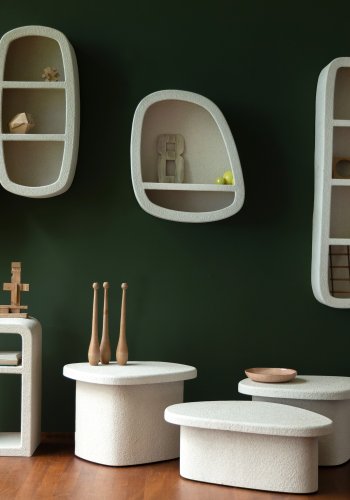 DUTCHBONE Veda sengebord, m. 1 hylde - beige genbrugt marmor (60x40)