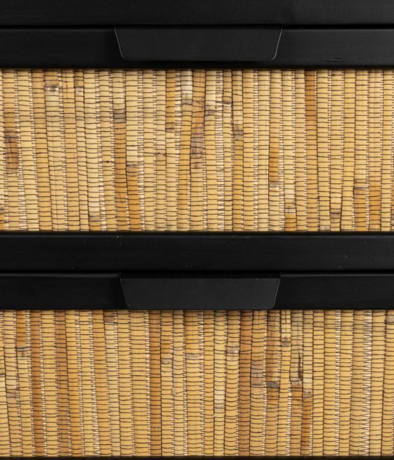 DUTCHBONE Yasu sengebord, m. 1 hylde og 2 skuffer - natur rattan og sort tr/jern (45x35)