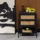 DUTCHBONE Yasu sengebord, m. 1 hylde og 2 skuffer - natur rattan og sort tr/jern (45x35)