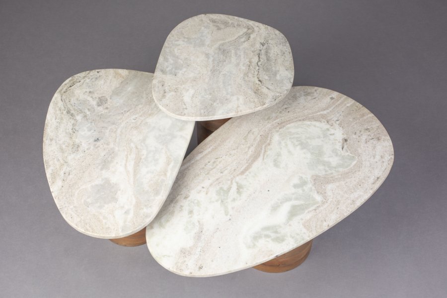 DUTCHBONE Suki sidebord - brun marmor og brun mangotr (st med 3)