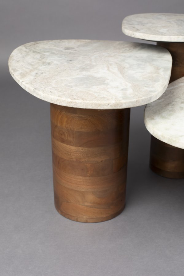 DUTCHBONE Suki sidebord - brun marmor og brun mangotr (st med 3)