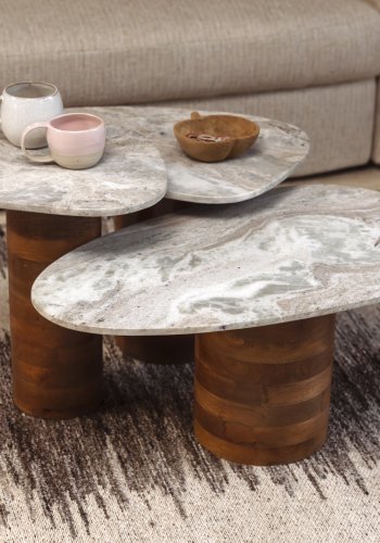 DUTCHBONE Suki sidebord - brun marmor og brun mangotr (st med 3)