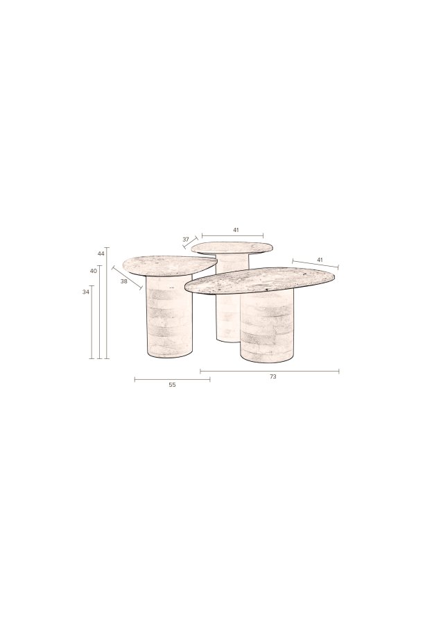 DUTCHBONE Suki sidebord - brun marmor og brun mangotr (st med 3)