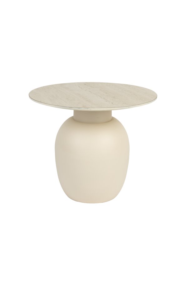 WHITE LABEL LIVING Karula sidebord, Lav, rund - beige keramik/jern (50)