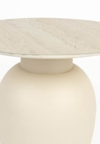 WHITE LABEL LIVING Karula sidebord, Lav, rund - beige keramik/jern (50)