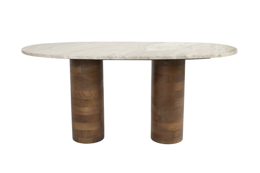 WHITE LABEL LIVING Kouk sofabord, oval - brun marmor og brun mangotr (100x40)