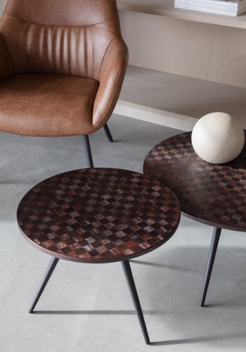 WHITE LABEL LIVING Webster sofabord og sidebord - brun genbrugsteak og jern (st med 2)