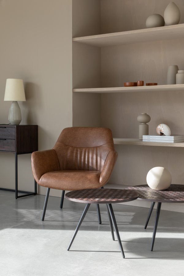 WHITE LABEL LIVING Webster sofabord og sidebord - brun genbrugsteak og jern (st med 2)