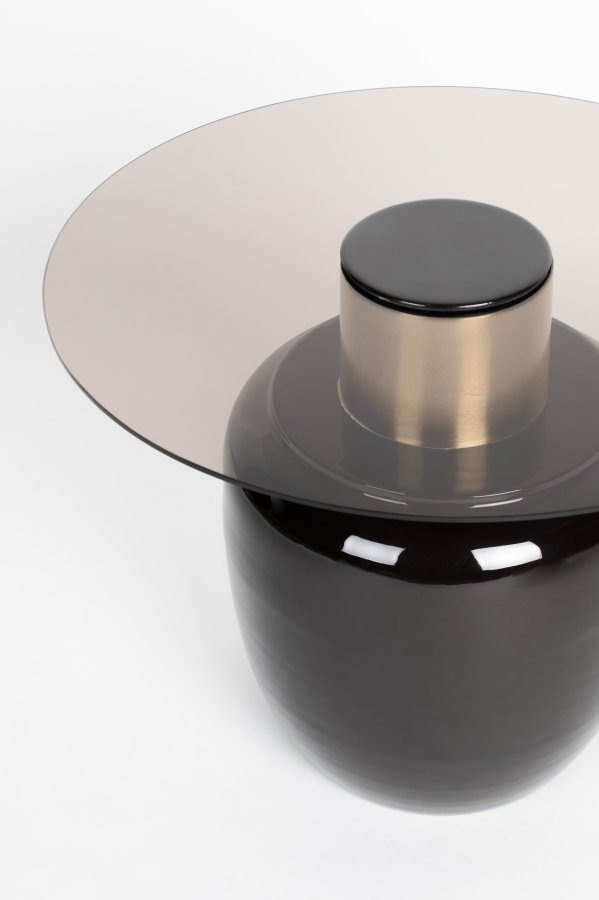 WHITE LABEL LIVING Mohra L sidebord, rund - rgfarvet glas og brun emalje (59)