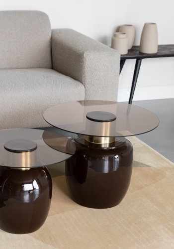 WHITE LABEL LIVING Mohra L sidebord, rund - rgfarvet glas og brun emalje (59)