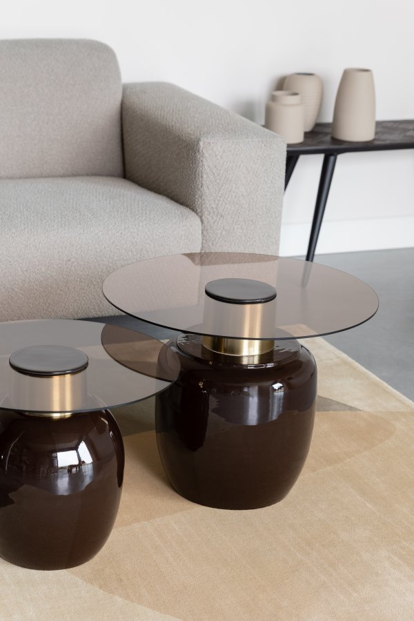 WHITE LABEL LIVING Mohra L sidebord, rund - rgfarvet glas og brun emalje (59)