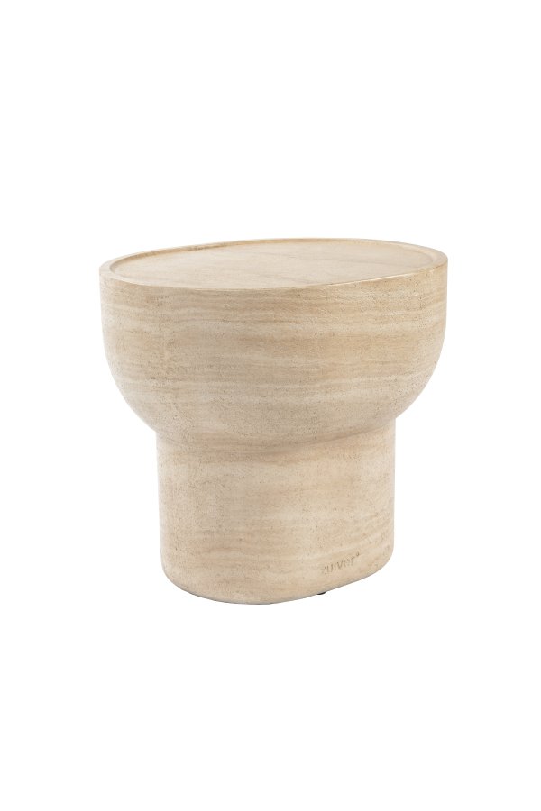 ZUIVER Noble sidebord, oval - beige travertinlook beton (50x42)