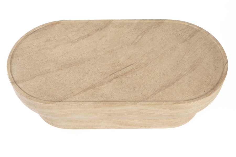 ZUIVER Noble sofabord, oval - beige travertinlook beton (100x50)