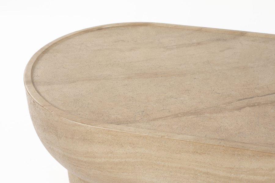 ZUIVER Noble sofabord, oval - beige travertinlook beton (100x50)