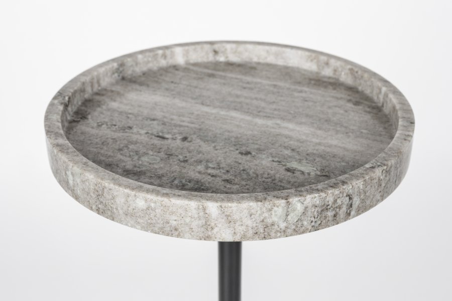 ZUIVER Cocktail sidebord, rund - gr marmor og sort jern (25)