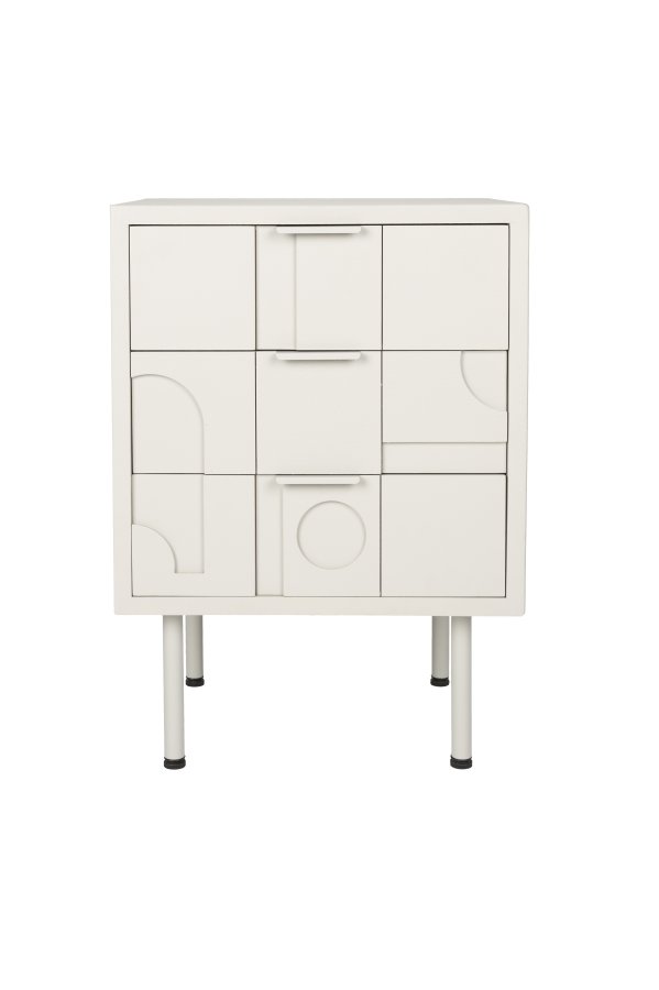 WHITE LABEL LIVING Funk sidebord, m. 3 skuffer - beige MDF og gr jern (40x50)