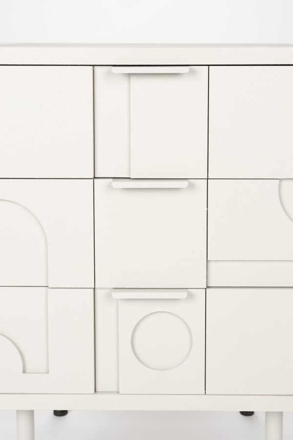 WHITE LABEL LIVING Funk sidebord, m. 3 skuffer - beige MDF og gr jern (40x50)