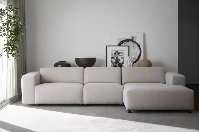 ROWICO Willard 4 pers. modul sofa, m. hjre chaiselong - lys beige stof