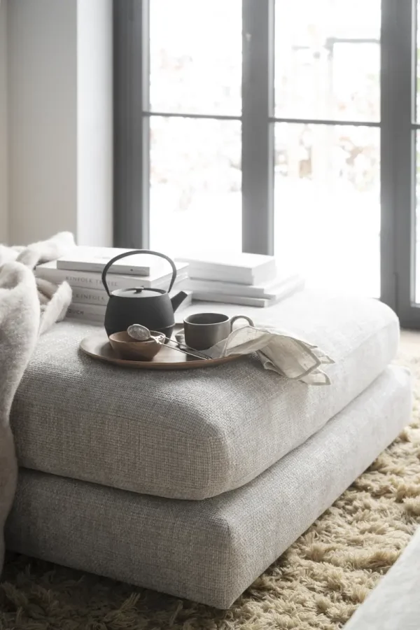 ROWICO Duncan modul fodskammel, rektangulr - lysegr stof (112x103)