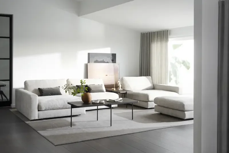 ROWICO Duncan modul fodskammel, rektangulr - lysegr stof (112x103)